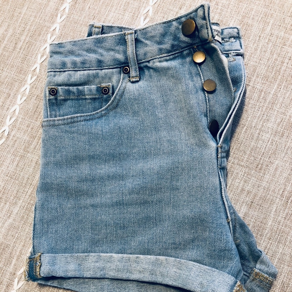High-Waisted Denim Button Shorts